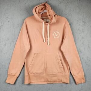 American Eagle Hoodie Mens Small Pink Super Soft Eagle Graphic Logo Pullover